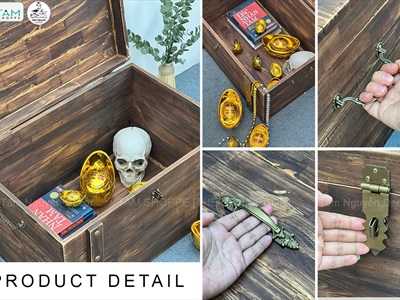 Rương gỗ viền nẹp đinh tán giả cổ BIGSIZE 60cm [Tặng ổ khóa] RUONG-GO-06